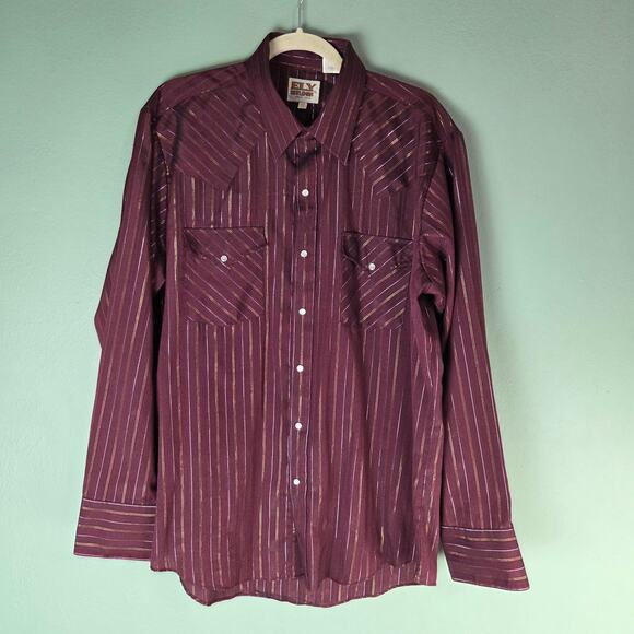 Ely Cattleman Mens Western Shirt 16 1/2 35 Burgundy Pearl Snaps Cowboy Pockets - Picture 1 of 5